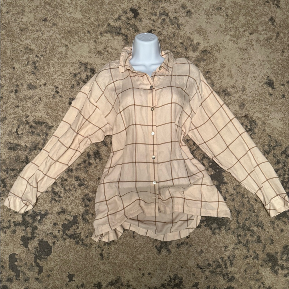 J.Jill Beige and Brown Checkered Shirt